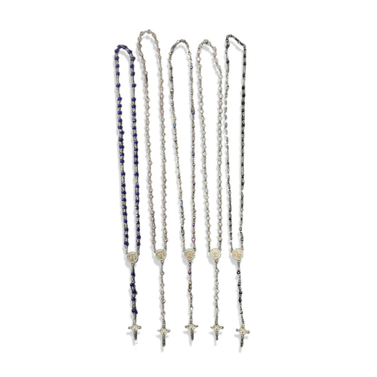 TERÇO CRISTAL MEDALHA DE SÃO BENTO CORES SORTIDAS 6MM  ( 6 UNIDADES)