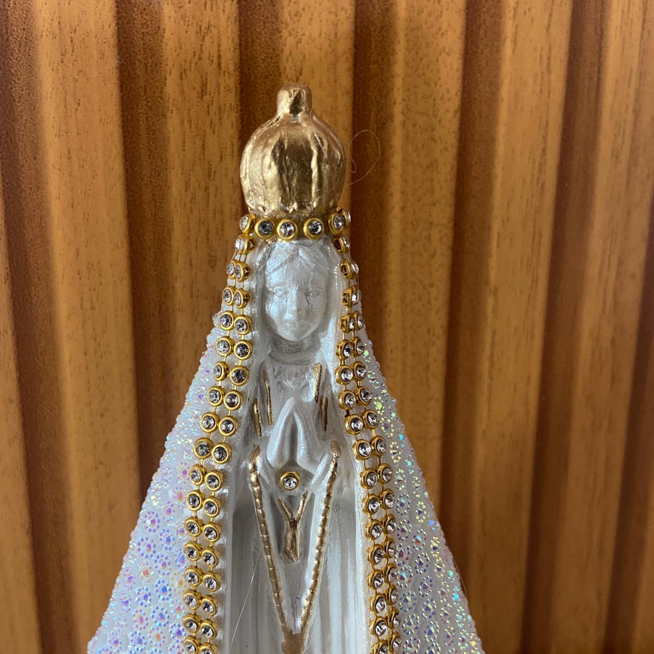 IMAGEM DE GESSO NOSSA SENHORA APARECIDA BRANCA COM STRASS BRANCO 14CM (1 UNIDADE)