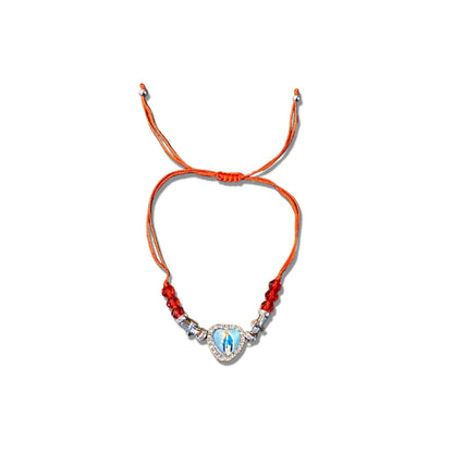 PULSEIRA REGULÁVEL CRISTAL VERMELHO COM MEDALHA RESINADA NOSSA SENHORA DAS GRAÇAS  ( 01 UNIDADE)