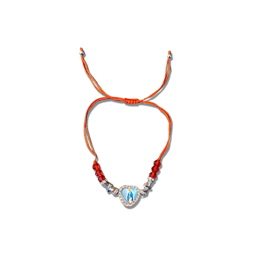 PULSEIRA REGULÁVEL CRISTAL VERMELHO COM MEDALHA RESINADA NOSSA SENHORA DAS GRAÇAS  ( 01 UNIDADE)