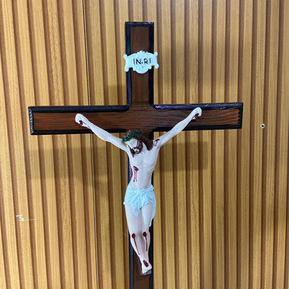 CRUCIFIXO MADEIRA DE MESA COM CRISTO DE RESINA NACIONAL  51,5CM (1 UNIDADE)