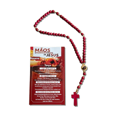 TERÇO DE MADEIRA MÃOS ENSANGUENTADAS DE JESUS SEM CRISTO 6MM MOD1 (3 UNIDADES)