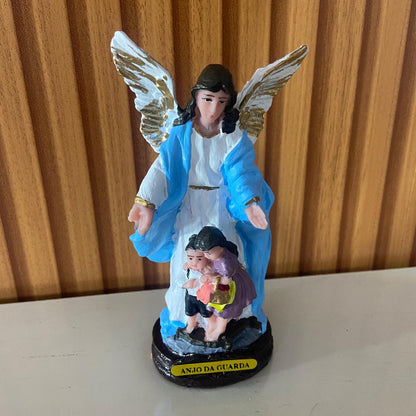 IMAGEM DE RESINA NACIONAL ANJO DA GUARDA AZUL COM CRIANÇA 14CM (1 UNIDADE)