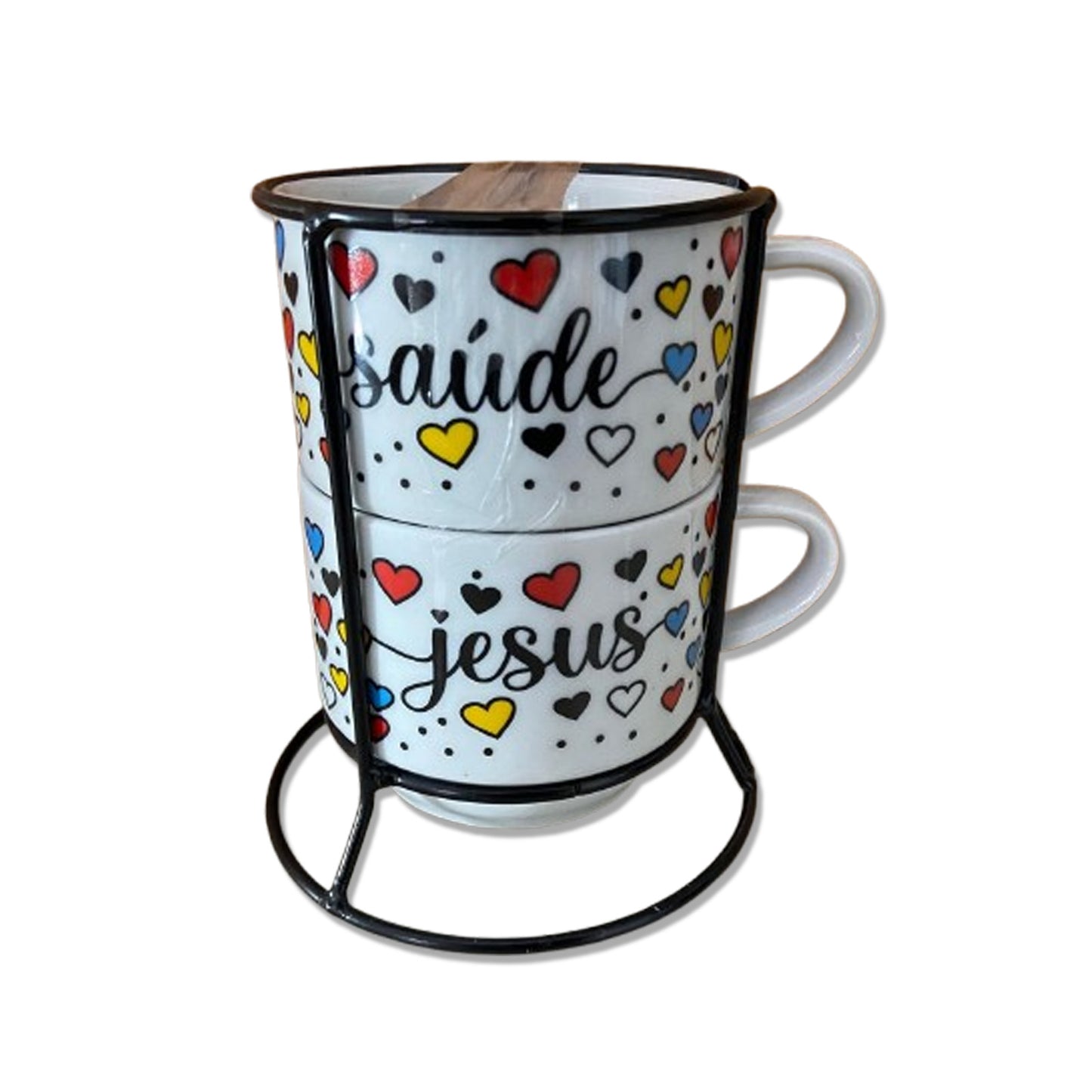 XÍCARA BRANCA EMPILHÁVEL SAÚDE E JESUS  ( 2 UNIDADES)