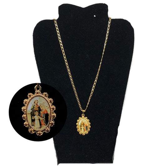 CORRENTE DOURADA MEDALHA RESINADA SAGRADA FAMÍLIA (1 UNIDADE)