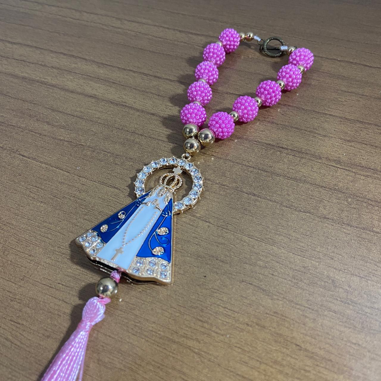 DEZENA PARA CARRO NOSSA SENHORA APARECIDA AMORA ROSA MOD2 12MM (3 UNIDADES)