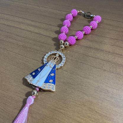 DEZENA PARA CARRO NOSSA SENHORA APARECIDA AMORA ROSA MOD2 12MM (3 UNIDADES)