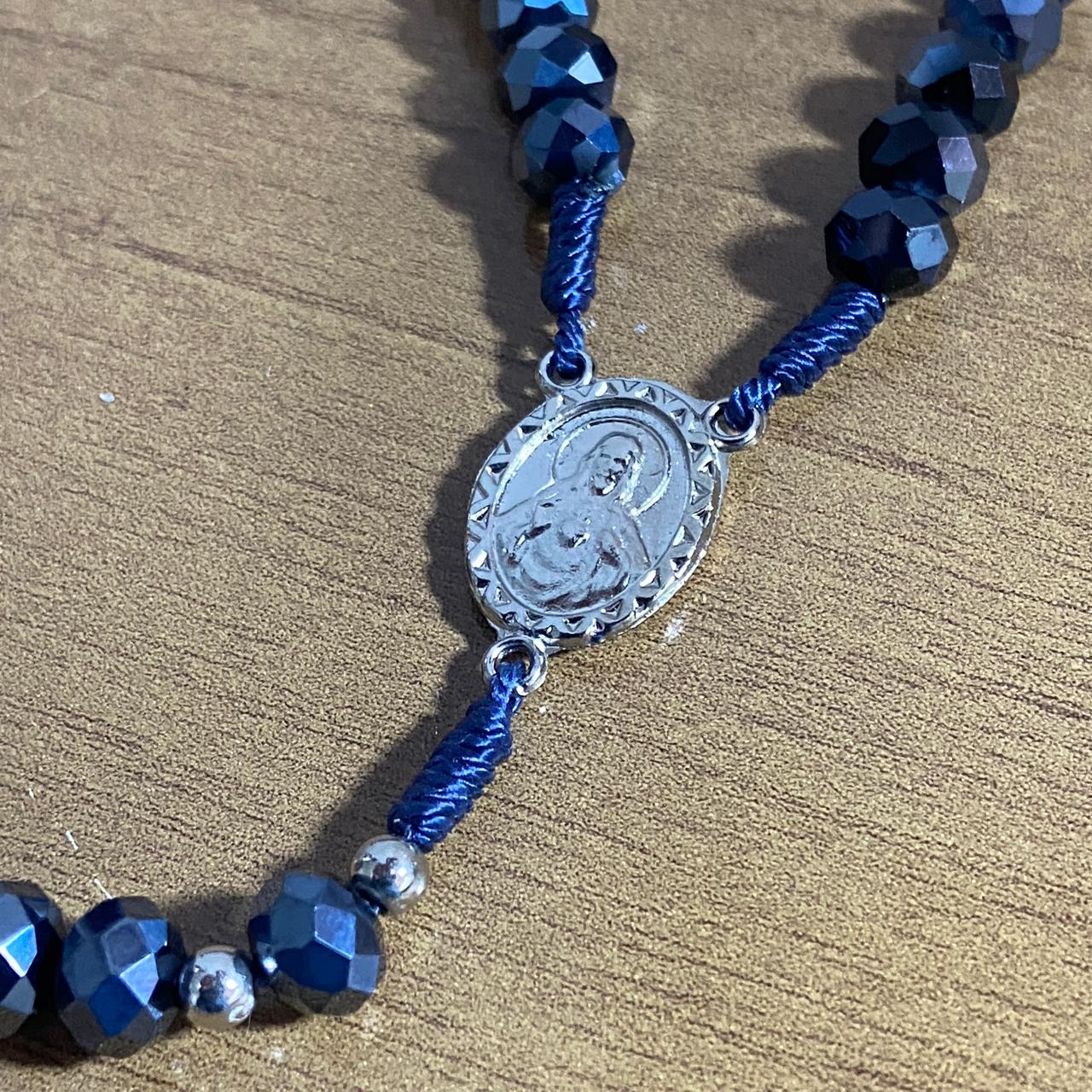 TERÇO CRISTAL AZUL PETRÓLEO SAGRADA FACE 8MM(1 UNIDADE)