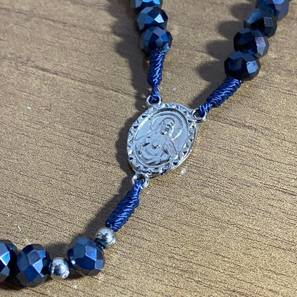 TERÇO CRISTAL AZUL PETRÓLEO SAGRADA FACE 8MM(1 UNIDADE)