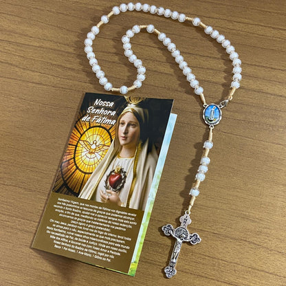 TERÇO ACRÍLICO BRANCO COM FECHO NOSSA SENHORA DE FÁTIMA MOD1 08MM (1 UNIDADE)