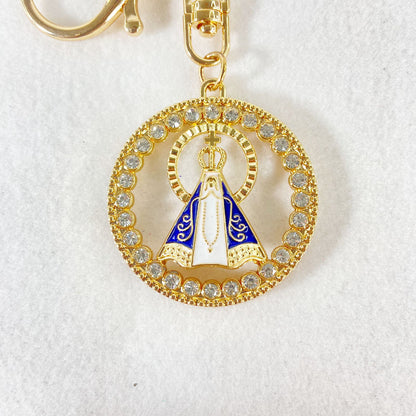 CHAVEIRO LUXO NOSSA SENHORA APARECIDA REDONDO COM STRASS (6 UNIDADES)