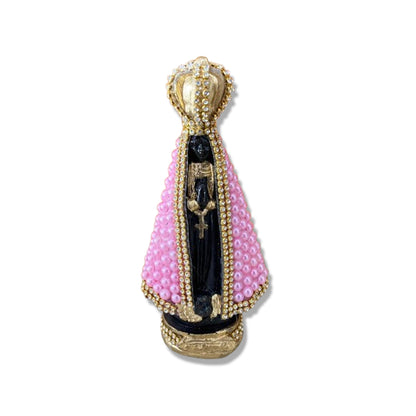 IMAGEM DE GESSO NOSSA SENHORA APARECIDA COM PÉROLA ROSA E STRASS 15CM (1 UNIDADE)