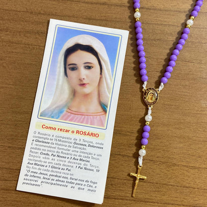TERÇO PÉROLA ROXA  NOSSA SENHORA RAINHA DA PAZ 6MM (1 UNIDADE)