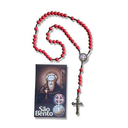 TERÇO PÉROLA VERMELHO CAMPISTA MEDALHA SÃO BENTO 10MM (1 UNIDADE)