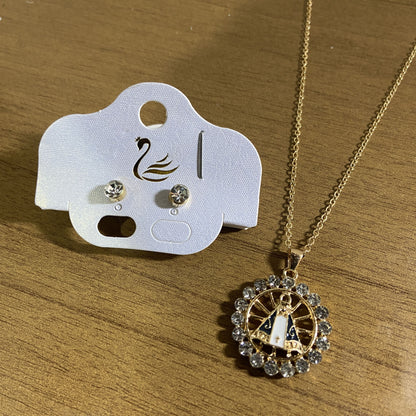 CORRENTE DOURADA COM BRINCO PONTA DE LUZ NOSSA SENHORA APARECIDA MOD 04  ( 1 UNIDADE)