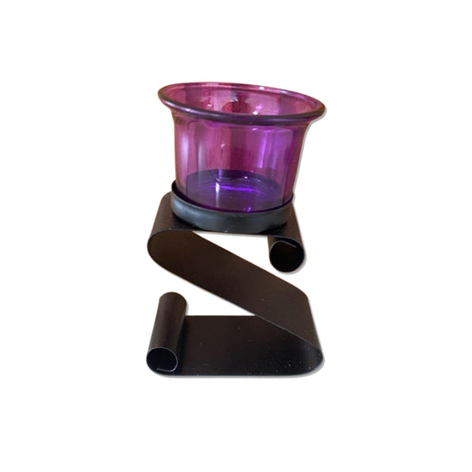 CASTIÇAL DE VIDRO ROXO COM SUPORTE DE METAL 12,5CM (1 UNIDADE)
