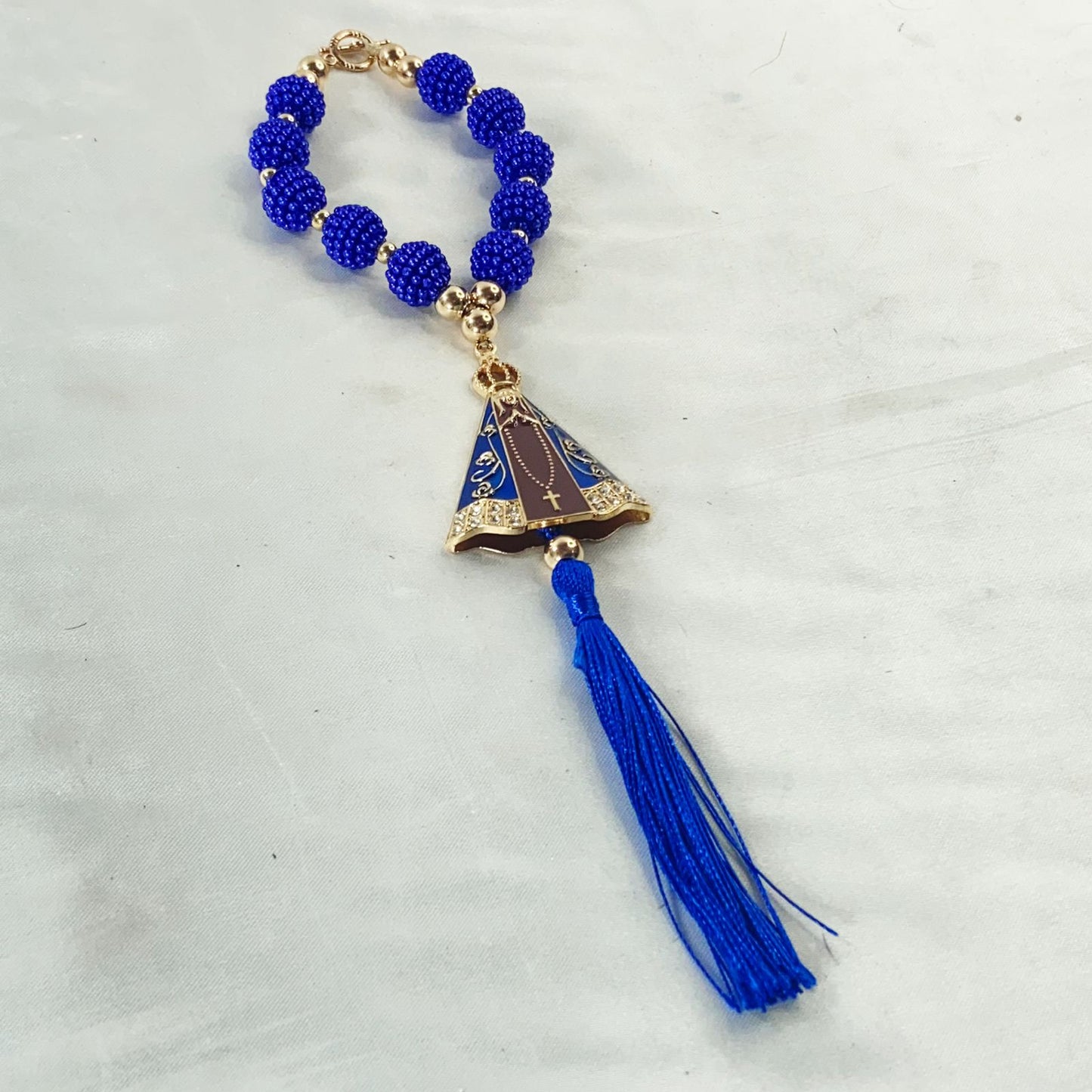 DEZENA PARA CARRO NOSSA SENHORA APARECIDA MARROM AMORA AZUL 12MM (3 UNIDADES)