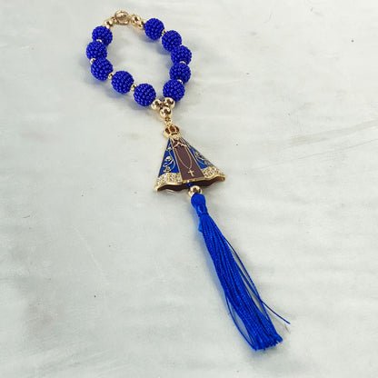 DEZENA PARA CARRO NOSSA SENHORA APARECIDA MARROM AMORA AZUL 12MM (3 UNIDADES)