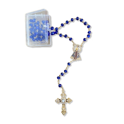 TERÇO DE NOIVA CRISTAL AZUL TRANSPARENTE NOSSA SENHORA APARECIDA 06MM (1 UNIDADE)