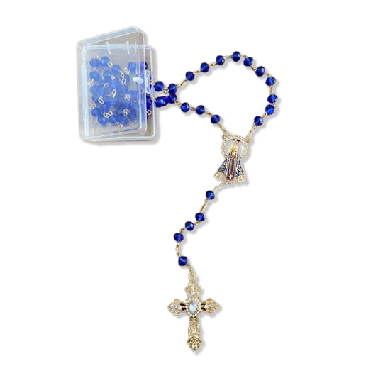 TERÇO DE NOIVA CRISTAL AZUL TRANSPARENTE NOSSA SENHORA APARECIDA 06MM (1 UNIDADE)