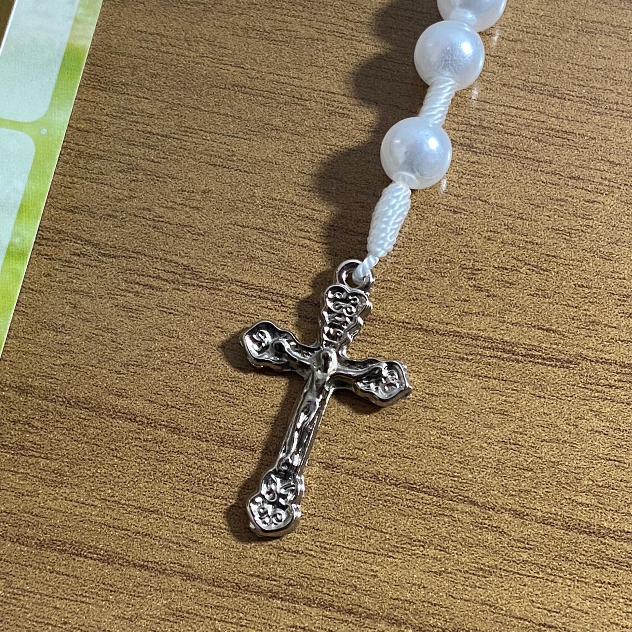 TERÇO PÉROLA BRANCA NOSSA SENHORA DE FÁTIMA 8MM (1 UNIDADE)