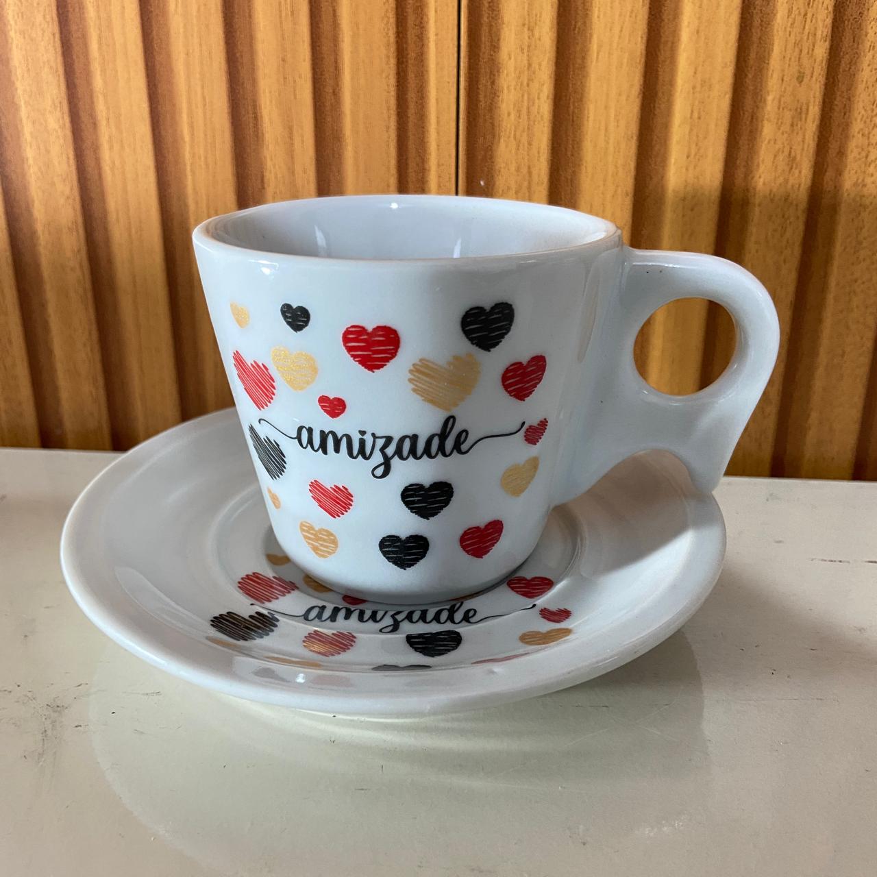 XÍCARA COM PIRES AMIZADE 200ML (1 UNIDADE)