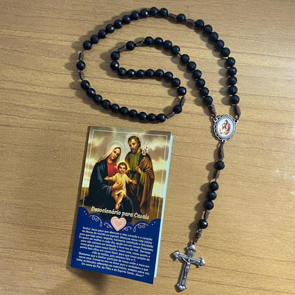 TERÇO CRAVEJADO PRETO SAGRADA FAMÍLIA 10MM (1 UNIDADE)