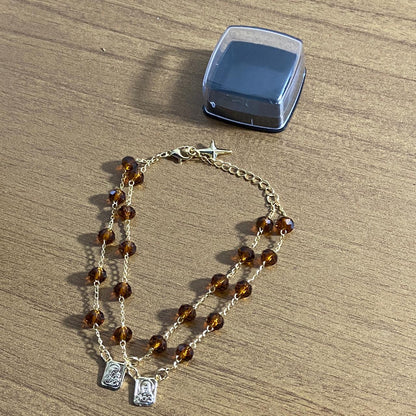 PULSEIRA ESCAPULARIO CRISTAL CARAMELO (3 UNIDADES)