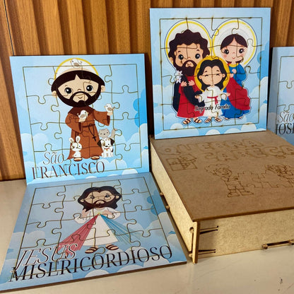 KIT QUEBRA CABEÇA INFANTIL MDF SANTOS SORTIDOS MOD3 (5 UNIDADE)