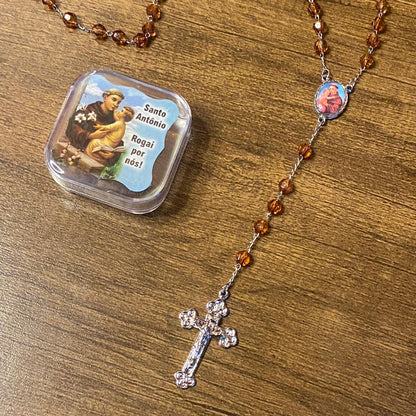TERÇO SEMICRISTAL NA CAIXINHA SANTO ANTÔNIO 6MM (6 UNIDADES)