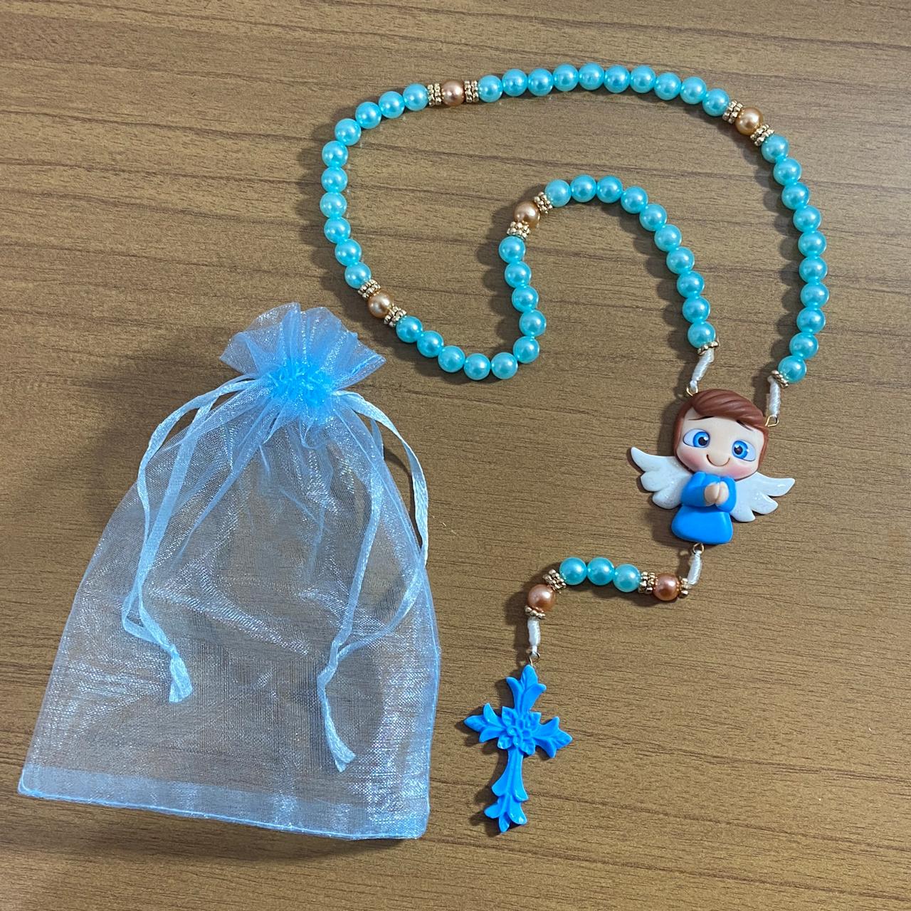 TERÇO PÉROLA AZUL ANJINHO AZUL DE BISCUIT (1 UNIDADE)