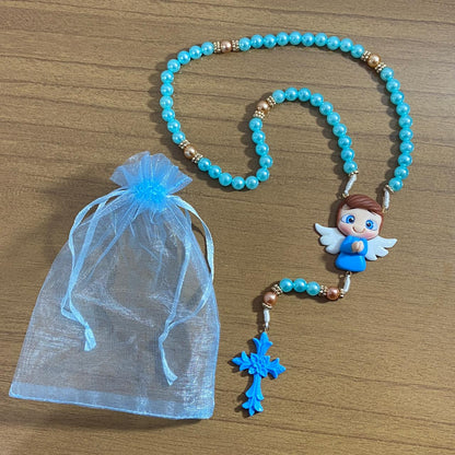 TERÇO PÉROLA AZUL ANJINHO AZUL DE BISCUIT (1 UNIDADE)