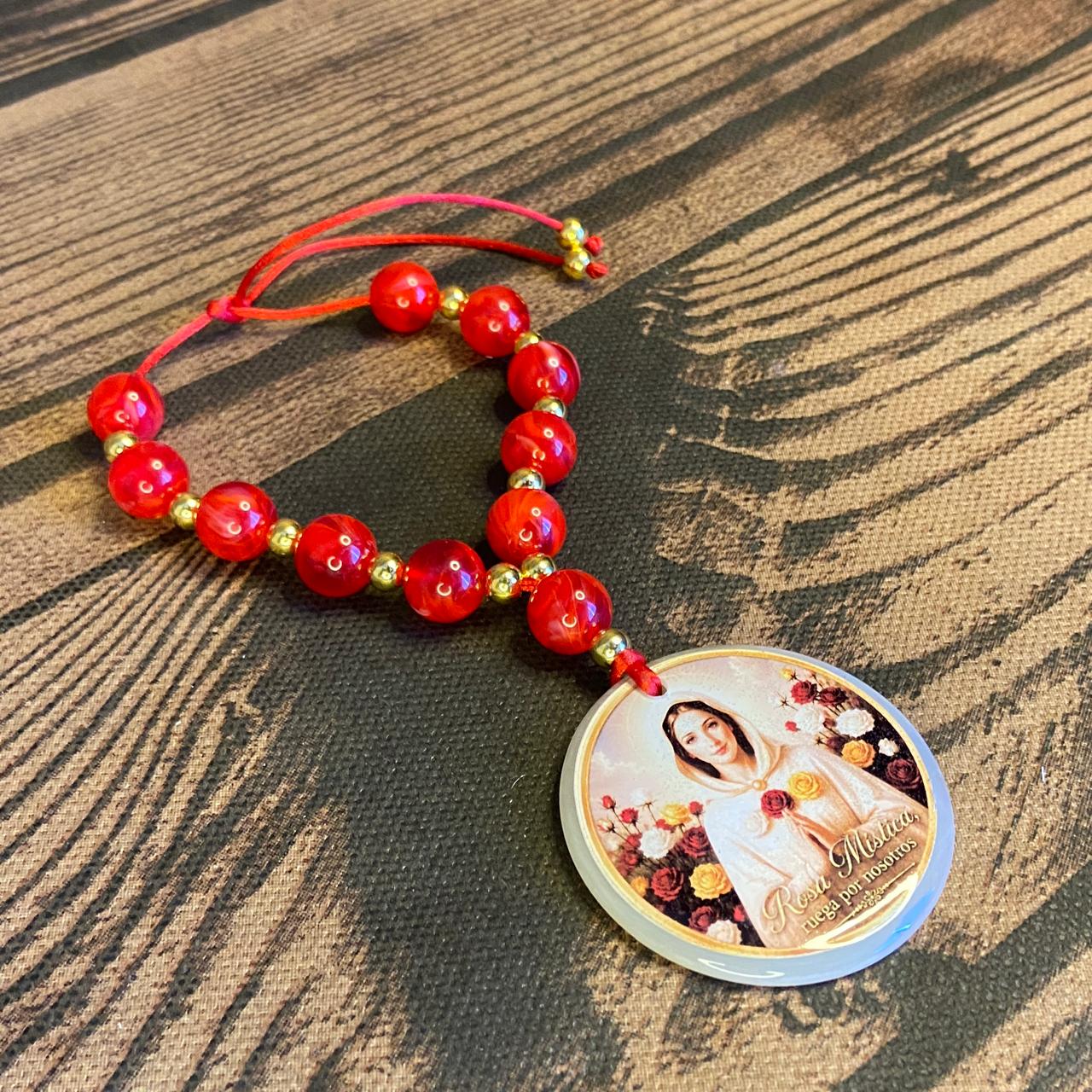 DEZENA PEDRARIAS MEDALHÃO RESINADO  NOSSA SENHORA ROSA MÍSTICA 12MM (1 UNIDADE)
