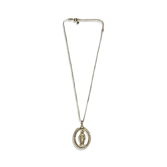 CORRENTE DOURADA OVAL NOSSA SENHORA DAS GRAÇAS COM STRASS  G (3 UNIDADES)