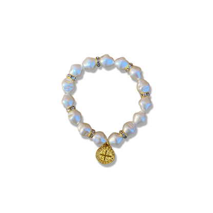 PULSEIRA PÉROLA MEDALHA DE SÃO BENTO 10MM MOD-8 (03 UNIDADES)
