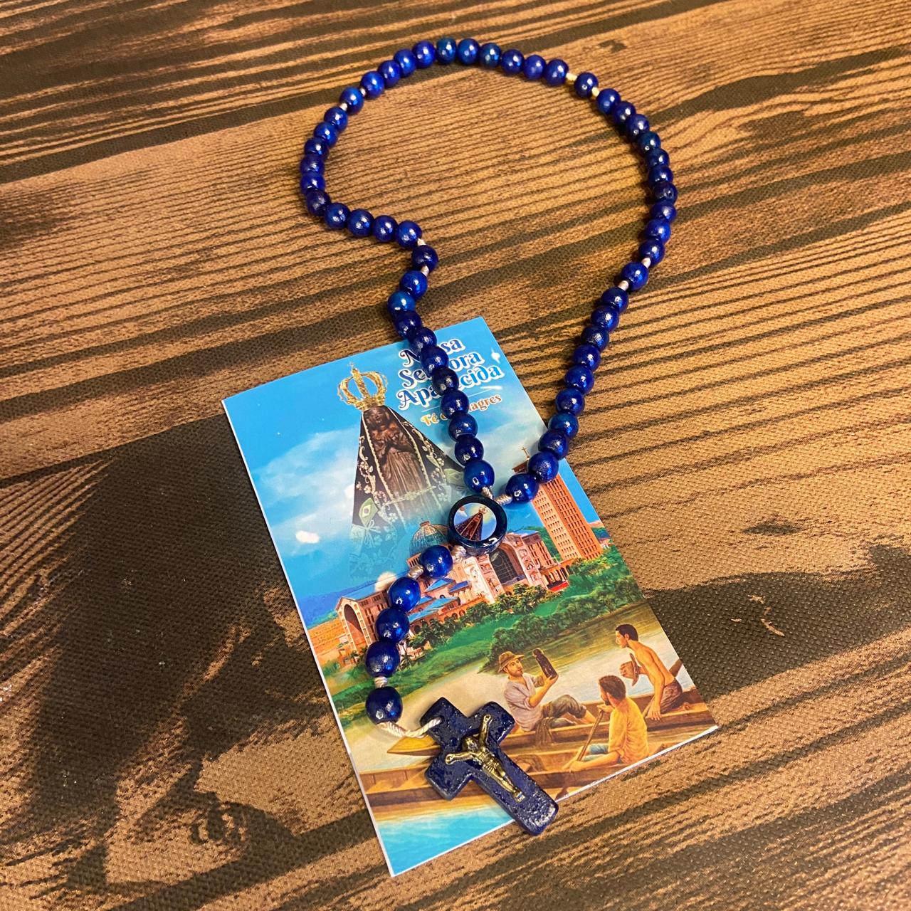 TERÇO DE MADEIRA AZUL NOSSA SENHORA APARECIDA 08MM (3 UNIDADES)