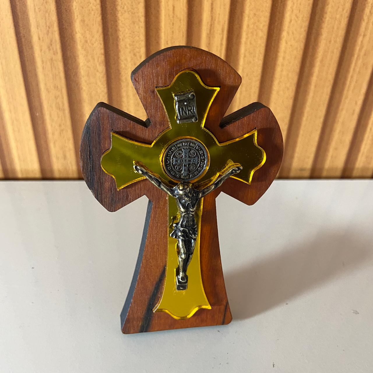 CRUCIFIXO MADEIRA DE MESA ESPELHADO 11,5CM (1 UNIDADE)