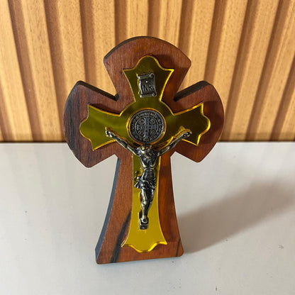 CRUCIFIXO MADEIRA DE MESA ESPELHADO 11,5CM (1 UNIDADE)
