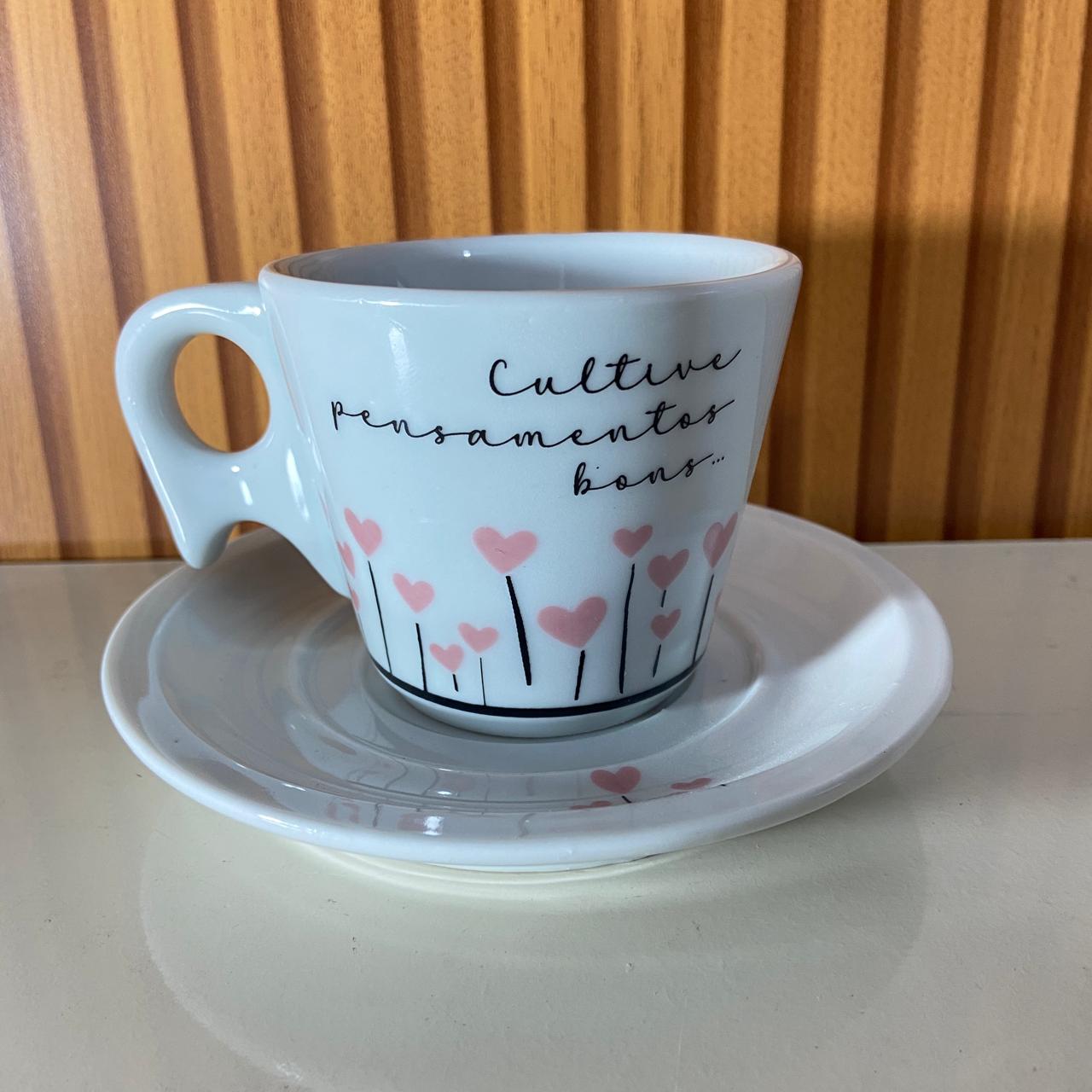XÍCARA COM PIRES CULTIVE PENSAMENTO BONS 200ML (1 UNIDADE)