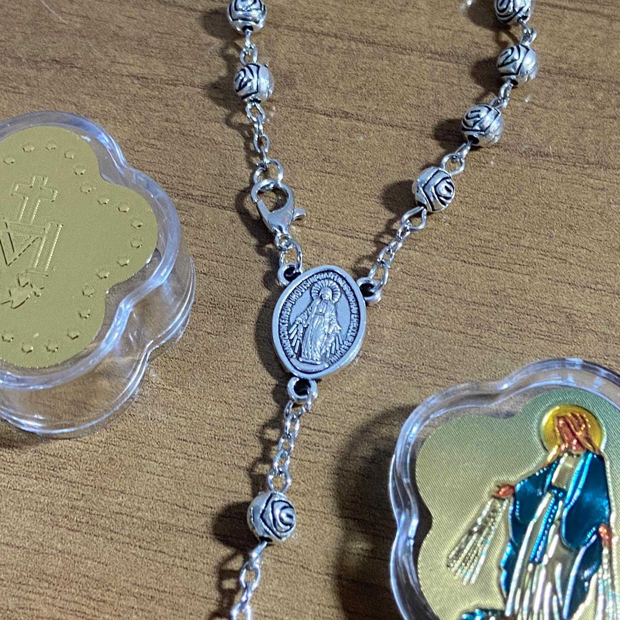 DEZENA DE METAL CONTA DE ROSAS NOSSA SENHORA DAS GRAÇAS 06MM  (6 UNIDADES)