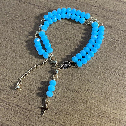TERÇO PULSEIRA CRISTAL AZUL BEBÊ  (3 UNIDADES)