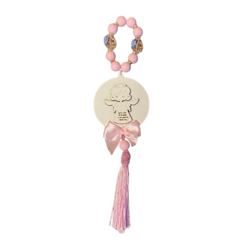 ADORNO DE PÉROLA E CRISTAL ANJINHO ROSA MDF 30CM (1 UNIDADE)