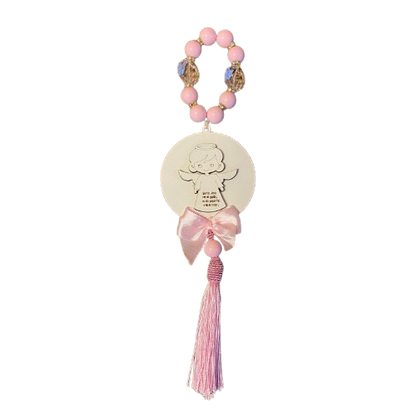 ADORNO DE PÉROLA E CRISTAL ANJINHO ROSA MDF 30CM (1 UNIDADE)