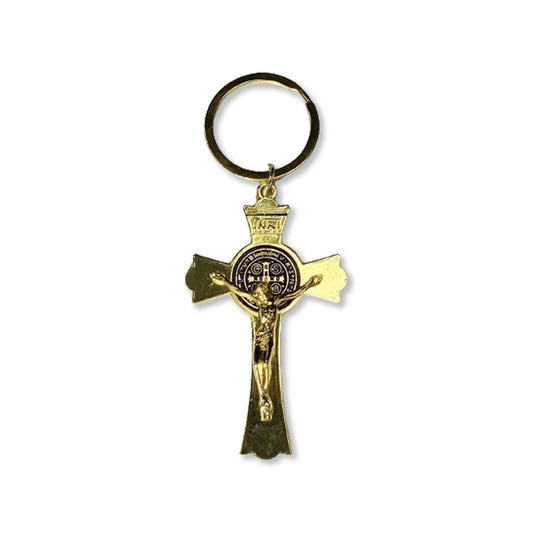 CHAVEIRO DOURADO CRUCIFIXO MEDALHA SÃO BENTO (6 UNIDADES)