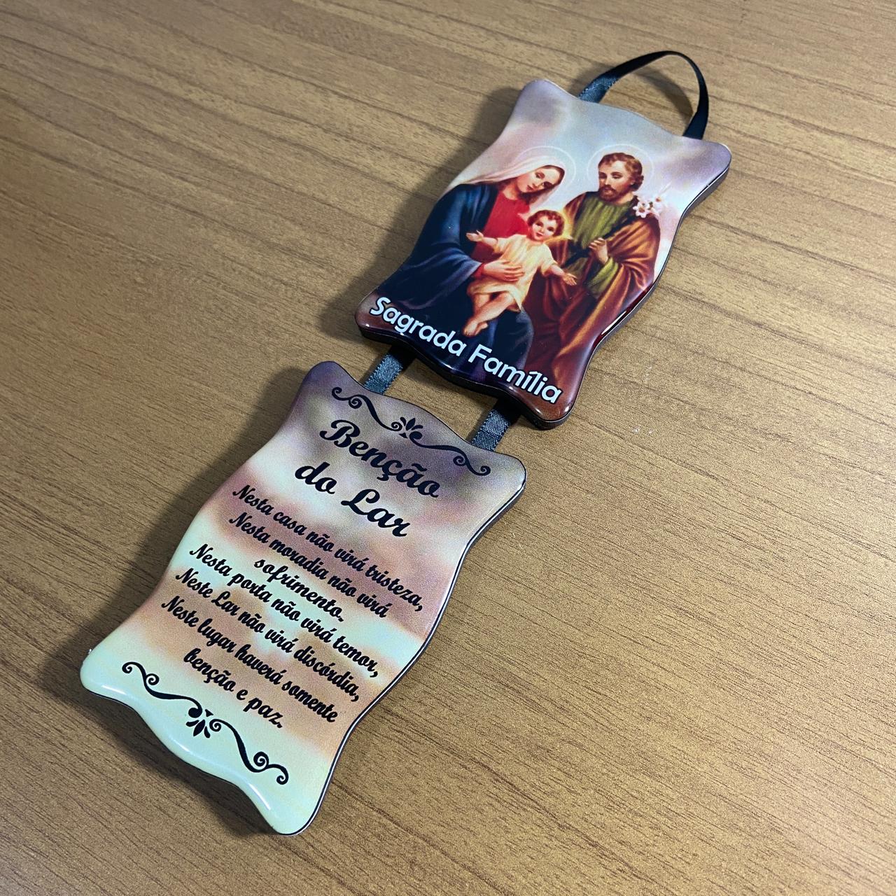 ADORNO DUPLO QUADRADO FITA SAGRADA FAMÍLIA (1 UNIDADE)