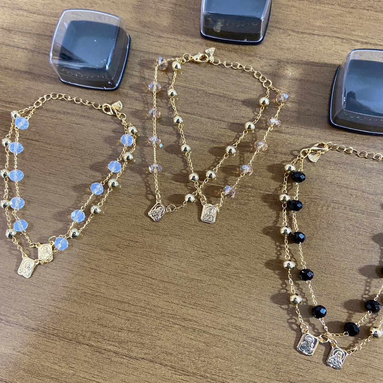 PULSEIRA ESCAPULÁRIO CRISTAL CORES SORTIDAS ( 3 UNIDADES)