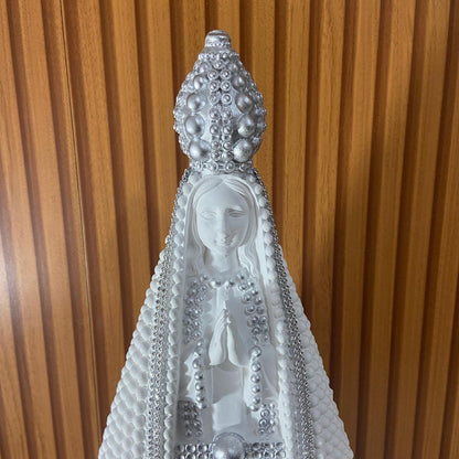 IMAGEM DE GESSO NOSSA SENHORA APARECIDA BRANCA COM STRASS PRATA 39CM (1 UNIDADE)