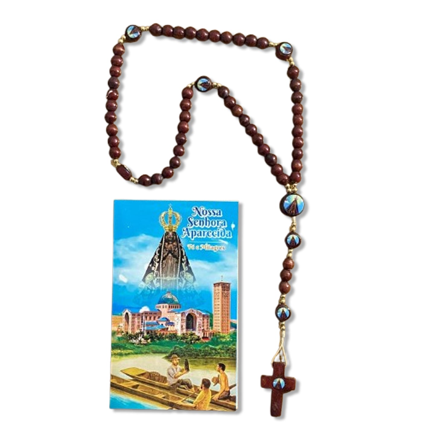 TERÇO DE MADEIRA NOSSA SENHORA APARECIDA 7 MEDALHAS (3 UNIDADES)