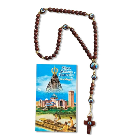 TERÇO DE MADEIRA NOSSA SENHORA APARECIDA 7 MEDALHAS (3 UNIDADES)