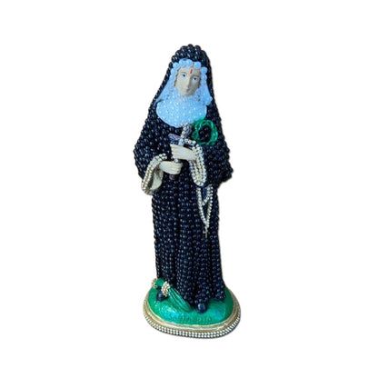 IMAGEM DE GESSO SANTA RITA PEROLADA COM STRASS 29CM (1 UNIDADE)